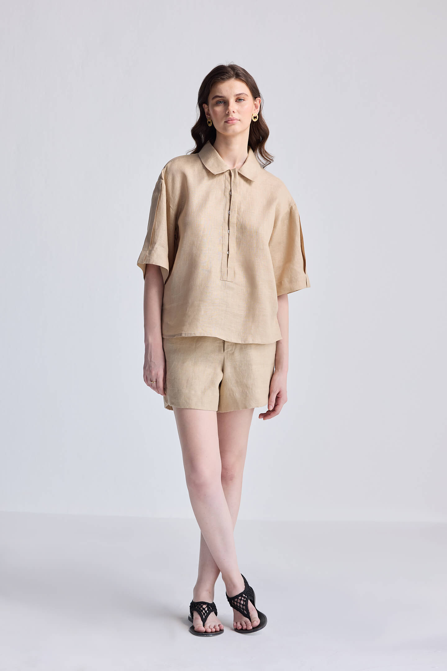 Drawstring Shorts in Neutral Beige